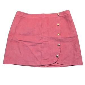 LOFT 18W Pink Button‎ Wrap Skirt Preppy Casual Mini Wool Blend